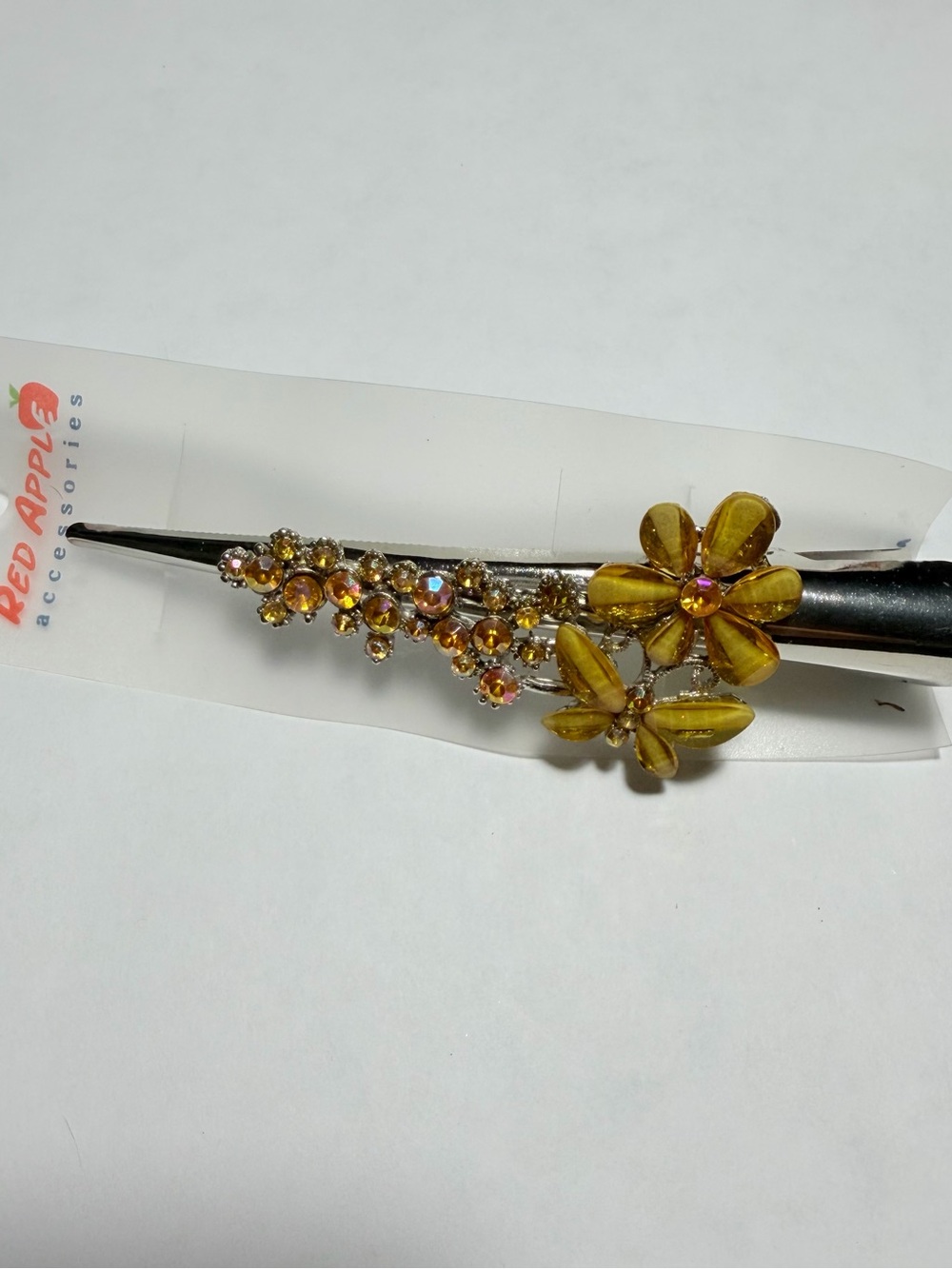 Apple Gold Floral Crystal Hair Barrette